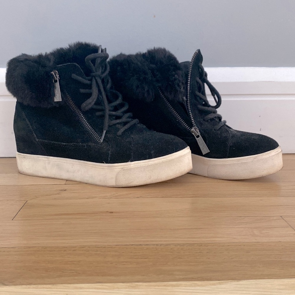 JSlides Sarah Faux Fur Suede Sneaker Wedge Boot Booties
Black. 7.5